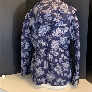 Navy blue and white print rain jacket